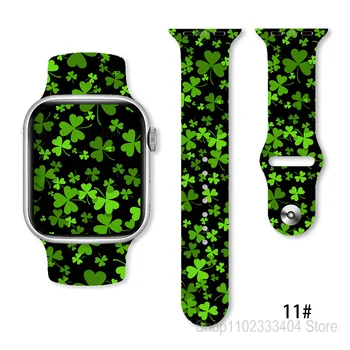 Силиконов каучук с принтом прекрасни зелени растения от картун за Apple Watch Band 7/6/5/4/3/2/1 SE 8 Ultra 38/40/41 мм, 42/44/45/49 мм, гривна