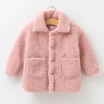 Детско меховое палто, однотонное палта за момичета, палто в разговорния стил, Бебешки дрехи за пролет-есен