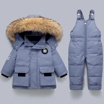 Детски Пуховый комплект, Зимен зимен гащеризон за малки момичета, палто с яка от естествена кожа, Детски парк, костюми за момчета, Топло яке за деца XMP250
