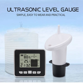 Безжична Ултразвукова измерител на нивото на течността в резервоар за вода, на дисплея на времето за изпускане на водата, индикатор за ниско ниво на зареждане на батерията + сензор за температурата