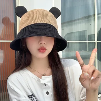 2023, Пролет-есен нова шапка в Корейски стил, Дамска шапка-панама с красиви уши, лятна солнцезащитная и дишаща шапка от Слънцето, тънка