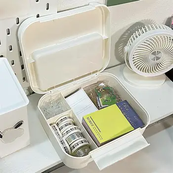 Настолна кутия за съхранение с капак, Модерен Прахоустойчив Настолен Органайзер, Капацитет за съхранение на канцеларски материали за домашен Офис