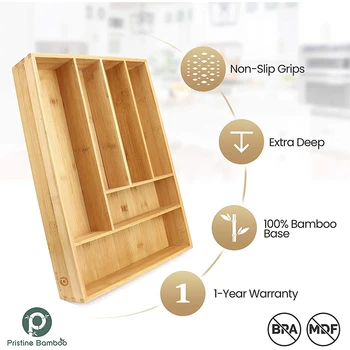 Кухненски Бамбук кутия с 5/6, решетки, кутия за съхранение на прибори за хранене, Органайзер, за съдове, дървен поднос
