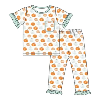 Нов дизайн, пижамный комплект в стил Хелоуин, комплект за братя и сестри, панталони с къси ръкави модел тиква, 2 комплекта от млечна копринени тъкани