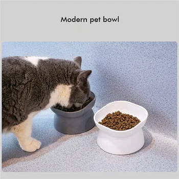 Купа за котешки храна без стрес, наклонена купа за котки с повишена защита от подхлъзване, двустранен купа за домашни любимци, могат да се мият в миялна машина