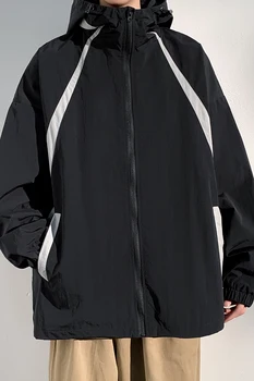 Пролетно водоустойчив яке с цип в Корейски стил, Мъжки Модни Свободна яке-бомбер, Ветровка С качулка, палта в стил Харадзюку, ежедневни градинска облекло
