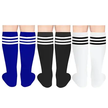 3 Чифта Шарени детски футболни чорапи, Чорапи до коляното, Дишащи, удобни за кожата, три шарени командни чорап, Униформи, Чорапи за