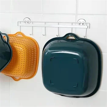 Здрава Двупластова кошница за Източване на Жълта + зелена Кошница за съдове Пластмасова Кошница за плодове за измиване на Кухня/на закрито спестява място за съхранение на други предмети