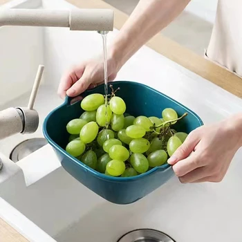 Здрава Двупластова кошница за Източване на Жълта + зелена Кошница за съдове Пластмасова Кошница за плодове за измиване на Кухня/на закрито спестява място за съхранение на други предмети