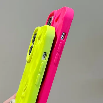 Неоновите Цветни 3D-калъф С Гънки На Повърхността на Телефона За iPhone 14 13 12 11 Pro Max С Противоударным Защитно Покритие, Флуоресцентно Мек Сгъваем Калъф