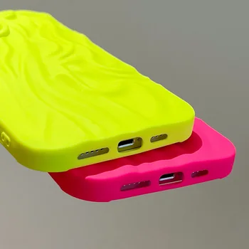 Неоновите Цветни 3D-калъф С Гънки На Повърхността на Телефона За iPhone 14 13 12 11 Pro Max С Противоударным Защитно Покритие, Флуоресцентно Мек Сгъваем Калъф