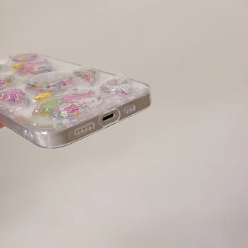 Sanrio 3D Little Twin Star Прозрачен Калъф за мобилен телефон с Зыбучими Пясъци за iPhone 15 14 13 12 11 Pro Max Plus 15Pro, Защита От падане, Задната част на кутията, Подарък