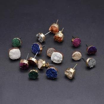 1 Чифт Цветни обеци с кристали, покрити с естествен хрусталем, Лечебните украса Рейки, Банкетная парти, бижута, аксесоари, подаръци