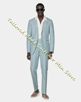 Скай-сини Комплекти блейзеров за младоженеца-2 броя, Мъжки костюм за сватбата, Однобортные мъжки якета, Лятна ежедневни облекла по поръчка, Новост