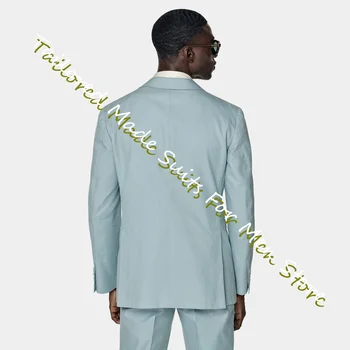Скай-сини Комплекти блейзеров за младоженеца-2 броя, Мъжки костюм за сватбата, Однобортные мъжки якета, Лятна ежедневни облекла по поръчка, Новост