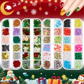 1 Кутия за Коледни декорации за нокти, блясък, снежинки, Дядо Коледа, коледно дърво, аксесоари за нокти, 3D Дизайн, декорации за нокти, аксесоари за украса