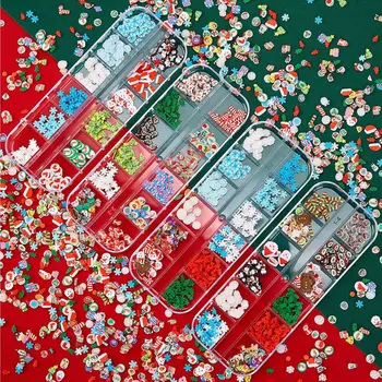 1 Кутия за Коледни декорации за нокти, блясък, снежинки, Дядо Коледа, коледно дърво, аксесоари за нокти, 3D Дизайн, декорации за нокти, аксесоари за украса