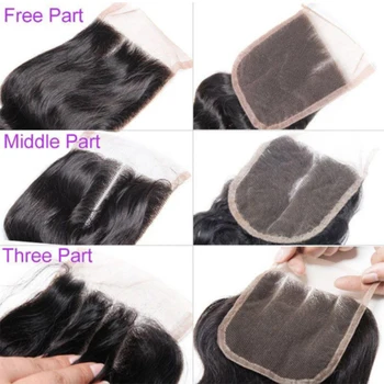 Свободни вълнообразни снопове с прозрачна дантела закопчалка 4x4 бразилски плетене, снопчета коса Remy, 30 инча, естествена коса за жени