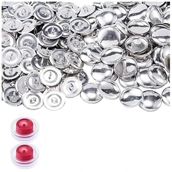 100 Комплекта калъфи за копчета сребрист метал за художествени занаяти, аксесоари за шиене, 7/8-цолови калъфи за копчета и бутони задники