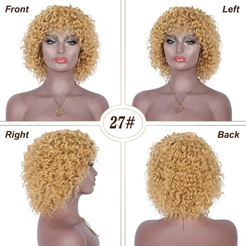 Кратък Къдрава перука, напълно машинни Перуки, изработени от човешка коса С бретон, бразилски Боб, Евтини Дълбоководно вълнообразни перука за жени