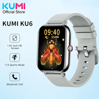 Спортни смарт часовници KUMI KU6 с 1,91 инчов HD екран, обадете Bluetooth, 110 + Измерване на налягане на кислород в кръвта, IP68, Водоустойчив
